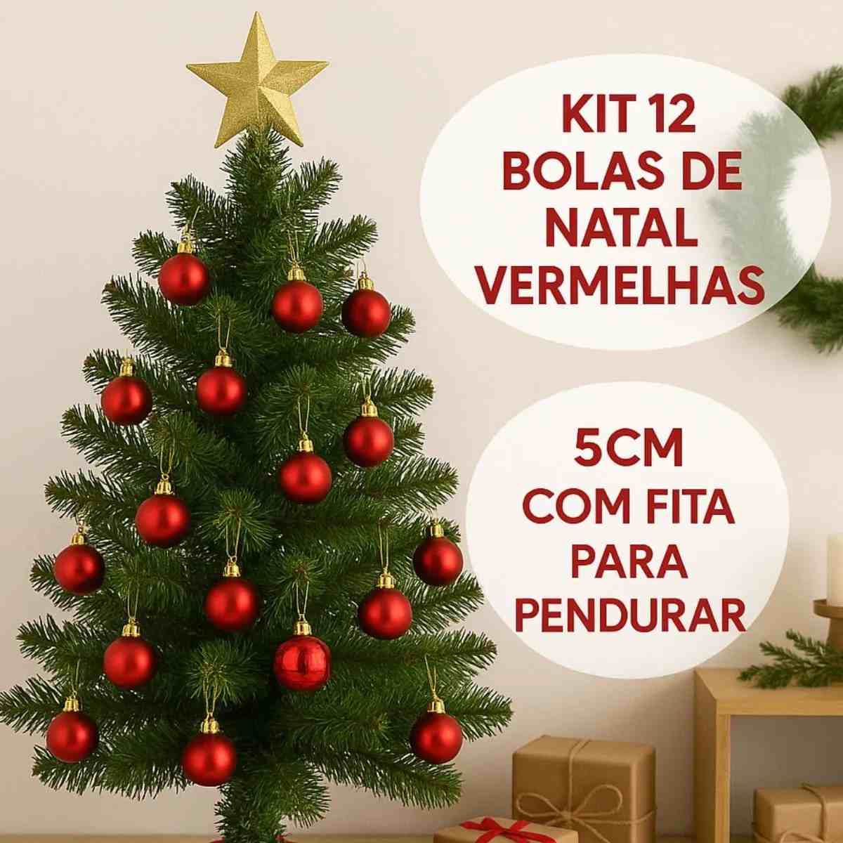 BOLA NATAL 5CM C/12 VERMELHA